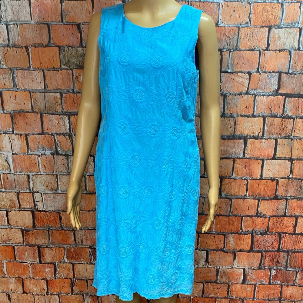 Talbots‎ Blue Embroidered Sunflower Sheath Dress